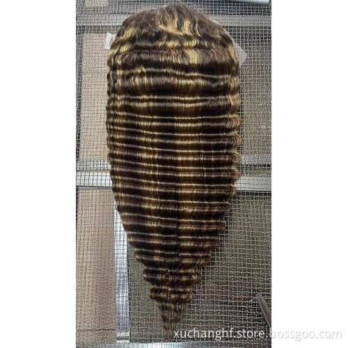 Brazilian Highlight Honey Blonde Pre-plucked Virgin Human Hair Deep Wave Lace Frontal Wigs For White and Black Women